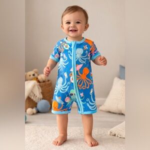 Little Sleepies Blue and Pink Octopus Romper